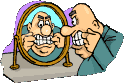 Man kijkt in spiegel